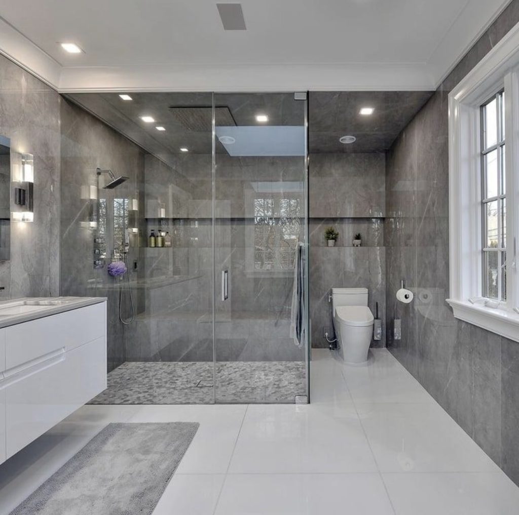 Gray and White Walk-In Shower