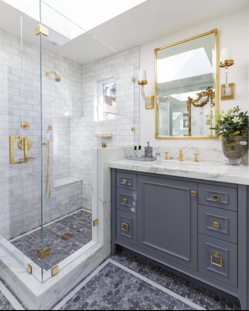 Gray and White With Warm Brass Hardware