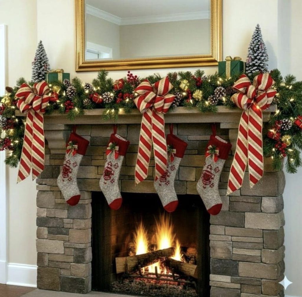 Red and White Candy Cane Mantel