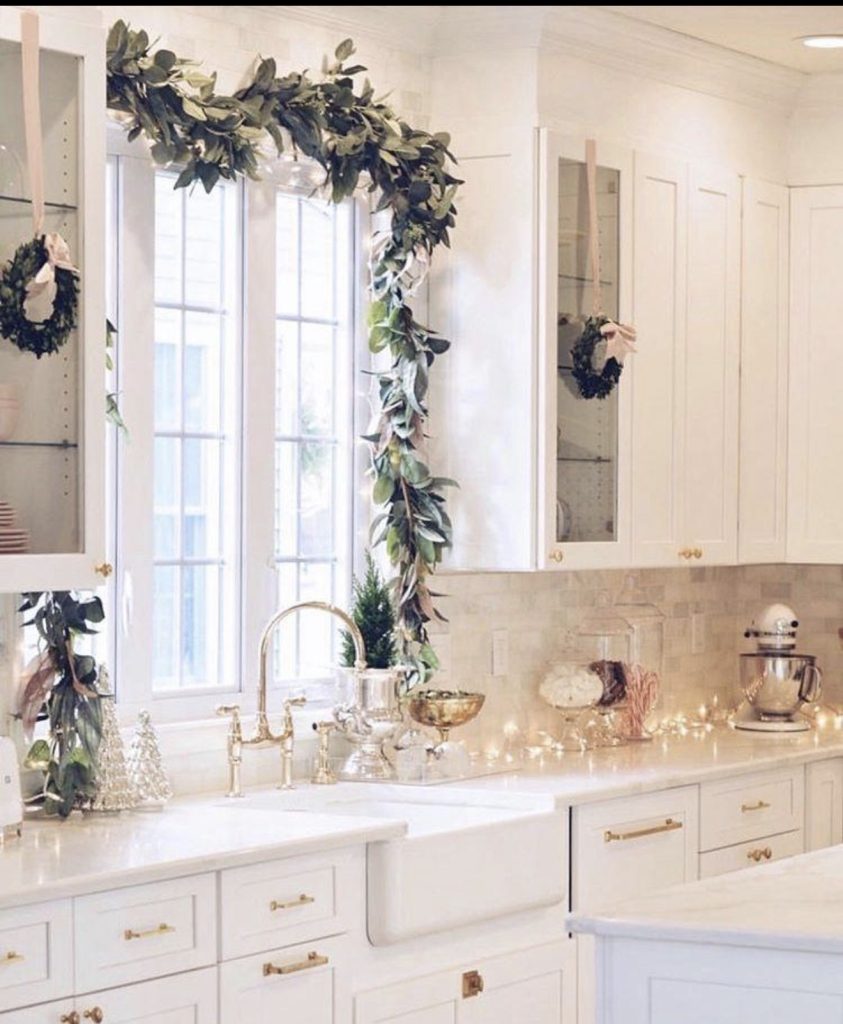 Simple Snowy Garland Above the Cabinets