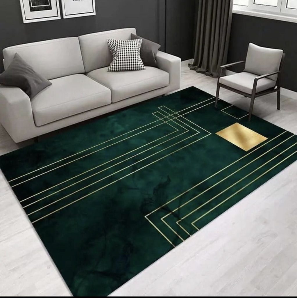 Black and Emerald Green Rug to Ground the Room