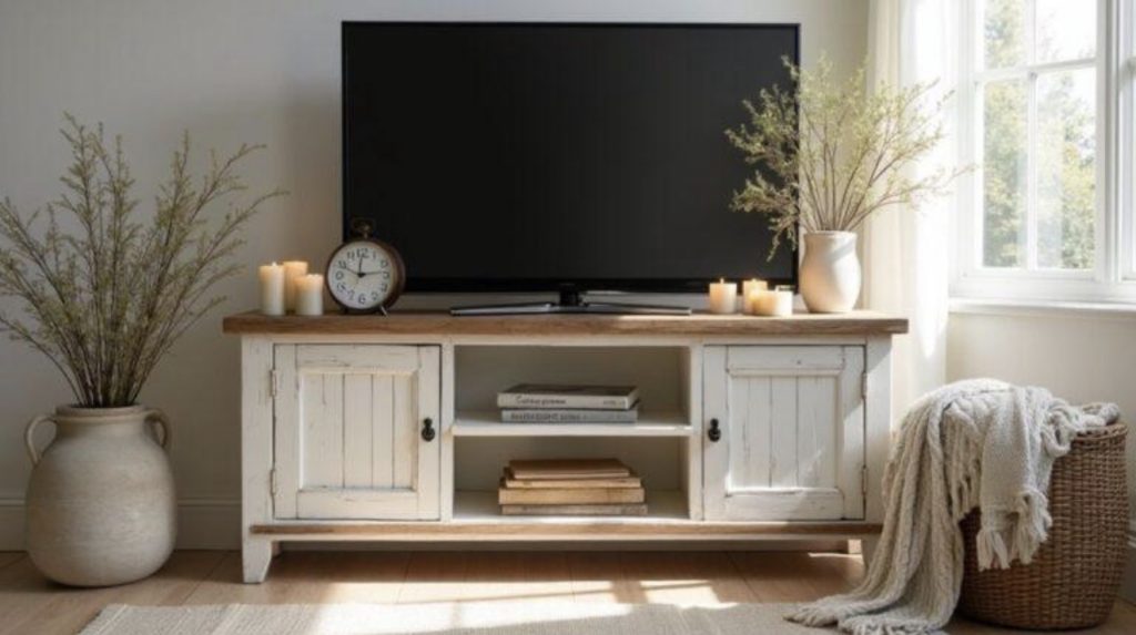 Warm Neutral Color Palette farmhouse Tv stand