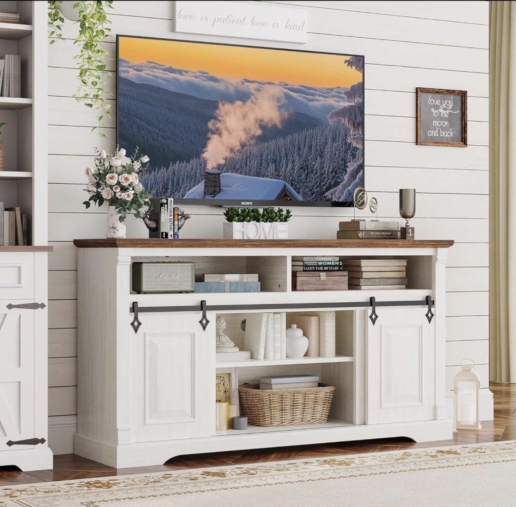 Farmhouse Tv stand with greenery