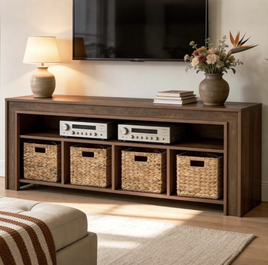 Soft lamp on Farmhouse Tv stand