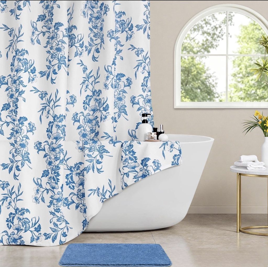 Blue and White Shower Curtain