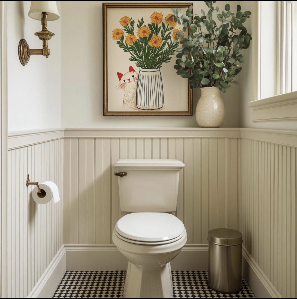 Classic White Beadboard Wainscoting With a Small Gallery Wall