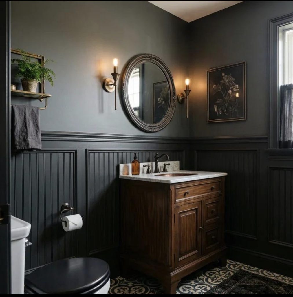 Dark Brown Rustic Wainscoting With Warm White Walls