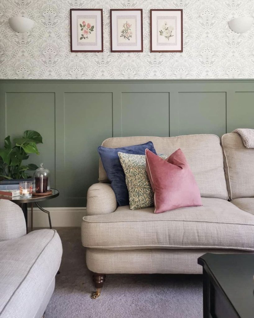 White Wainscoting With Floral Wallpaper 