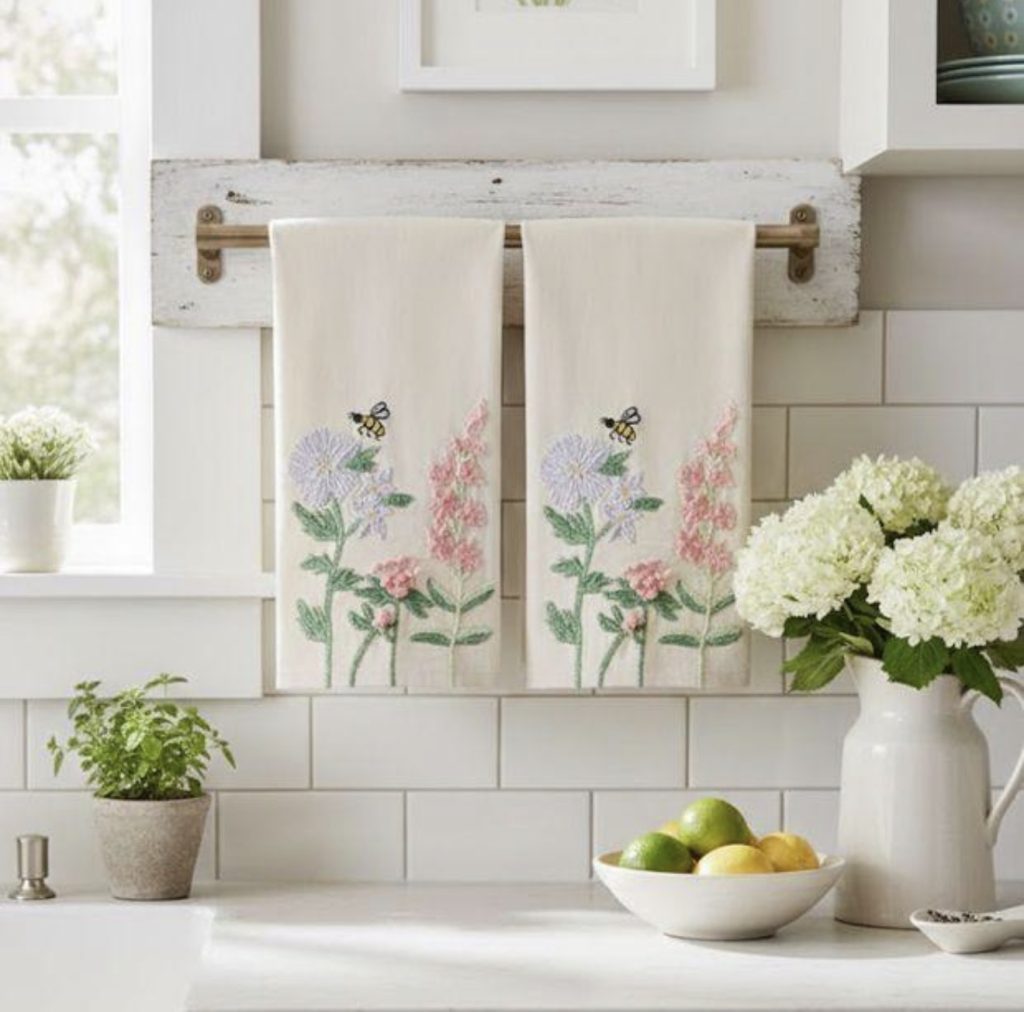 Embroidered Tea Towels and Vintage Aprons