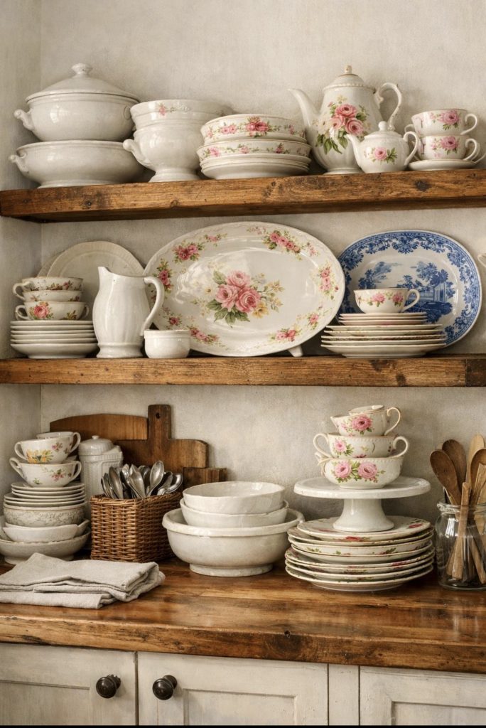 Wooden Shelf for Vintage Pitchers and Teacups