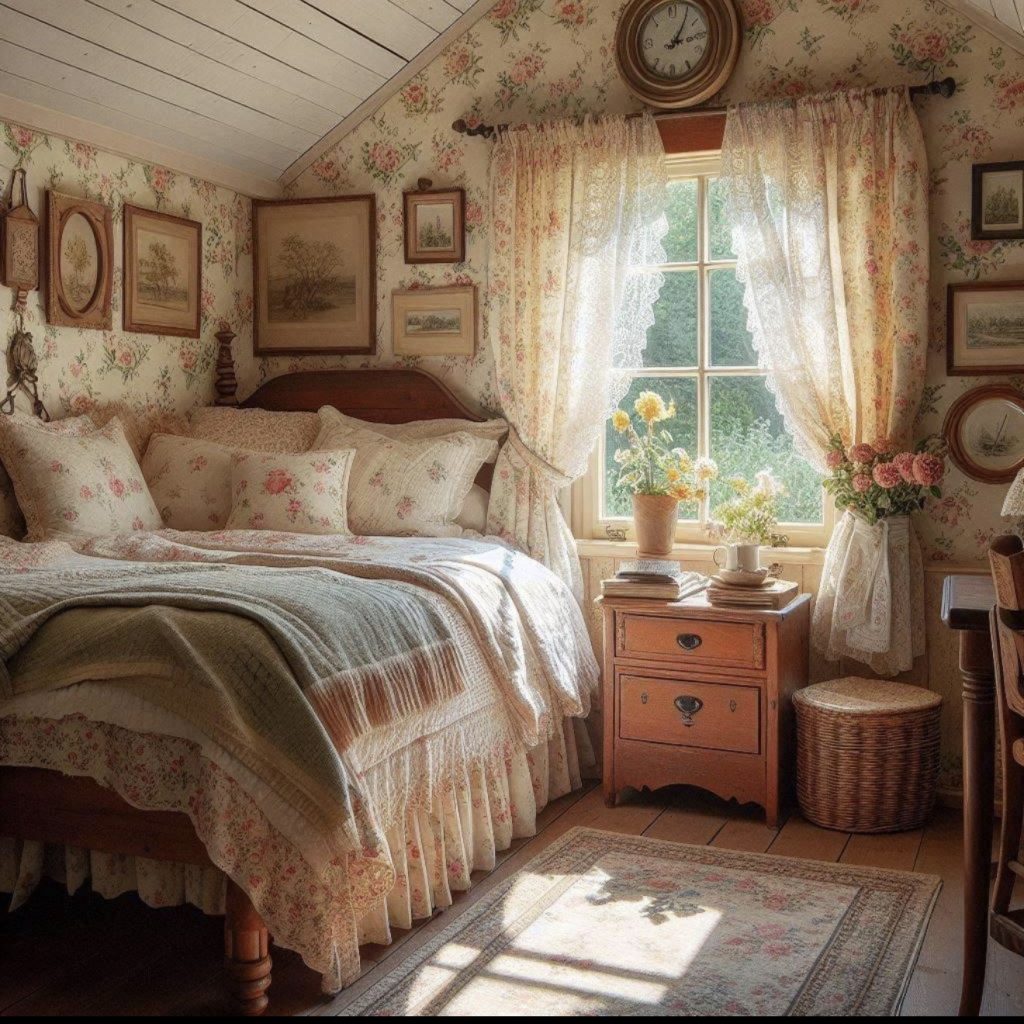 Floral Wallpaper With Reclaimed Wood Accents