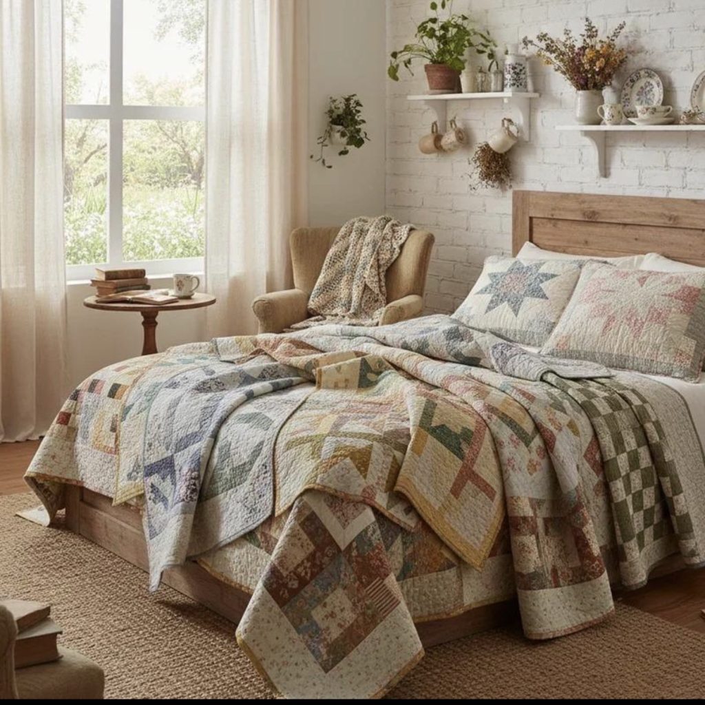 Layer Patchwork Quilts With Linen and Handmade Textures