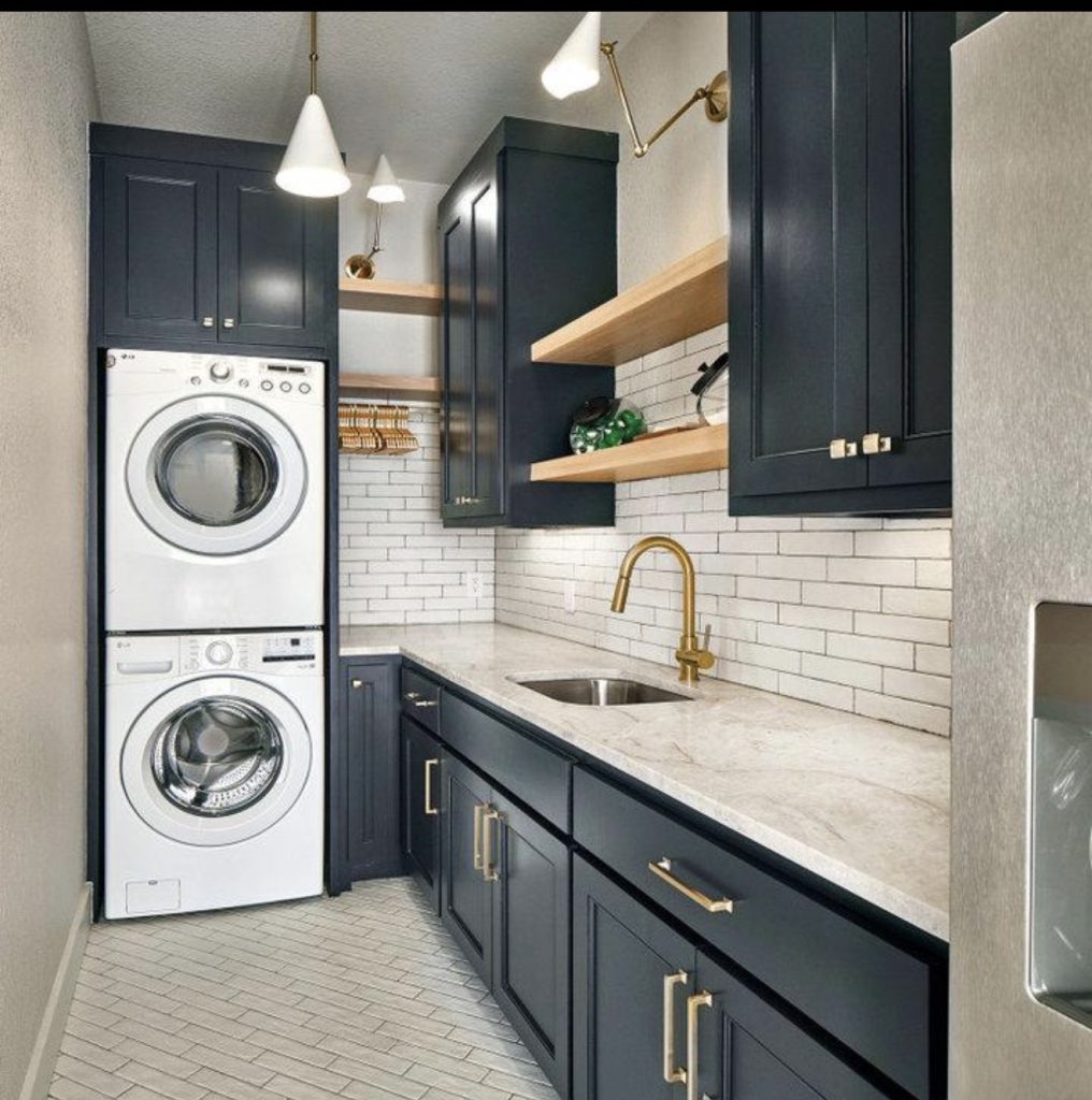 Navy Blue Cabinets With Brass Hardware