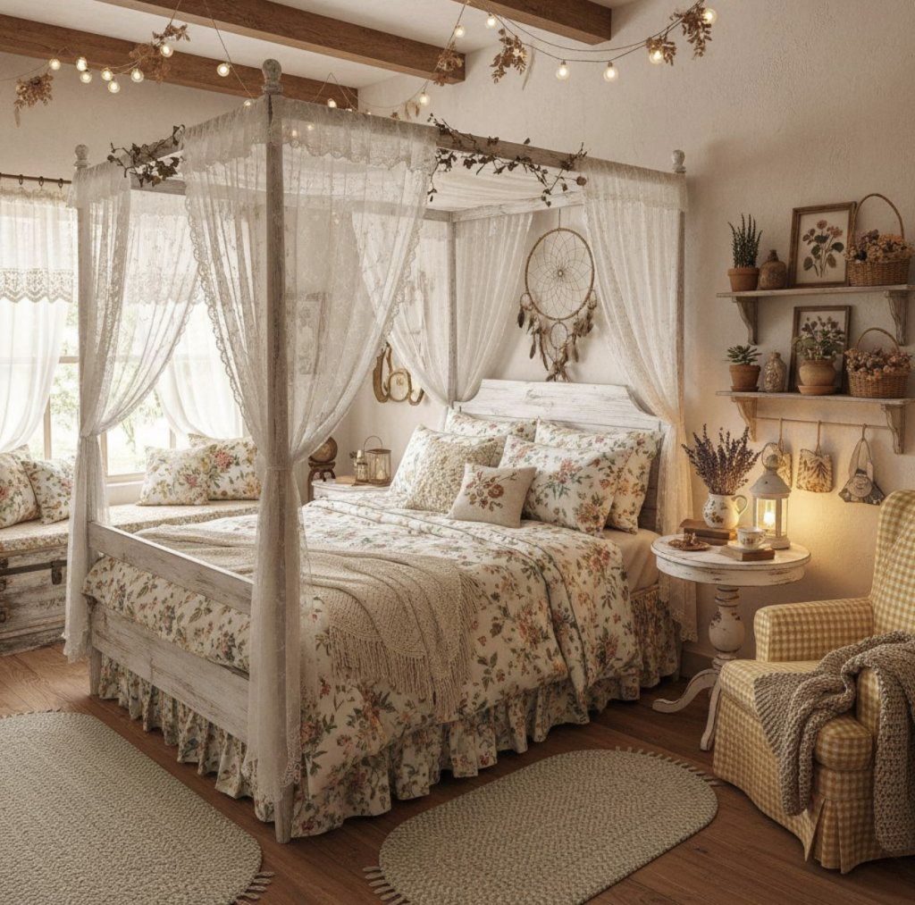 Romantic Floral Canopy Bed