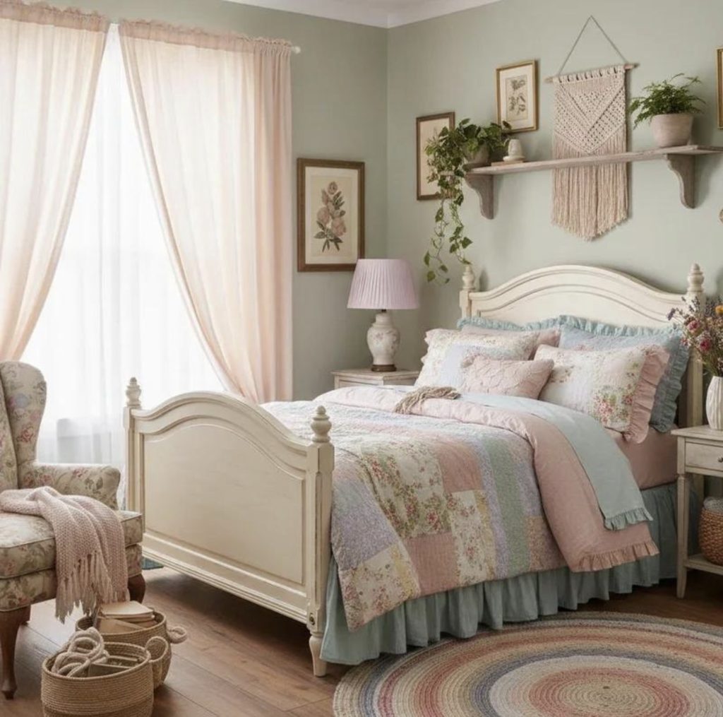 Sage Green and Floral Grandma Core Bedroom