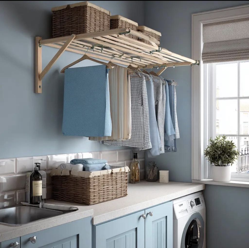 Wall-Mounted Drying Rack and Vintage Peg Rail
